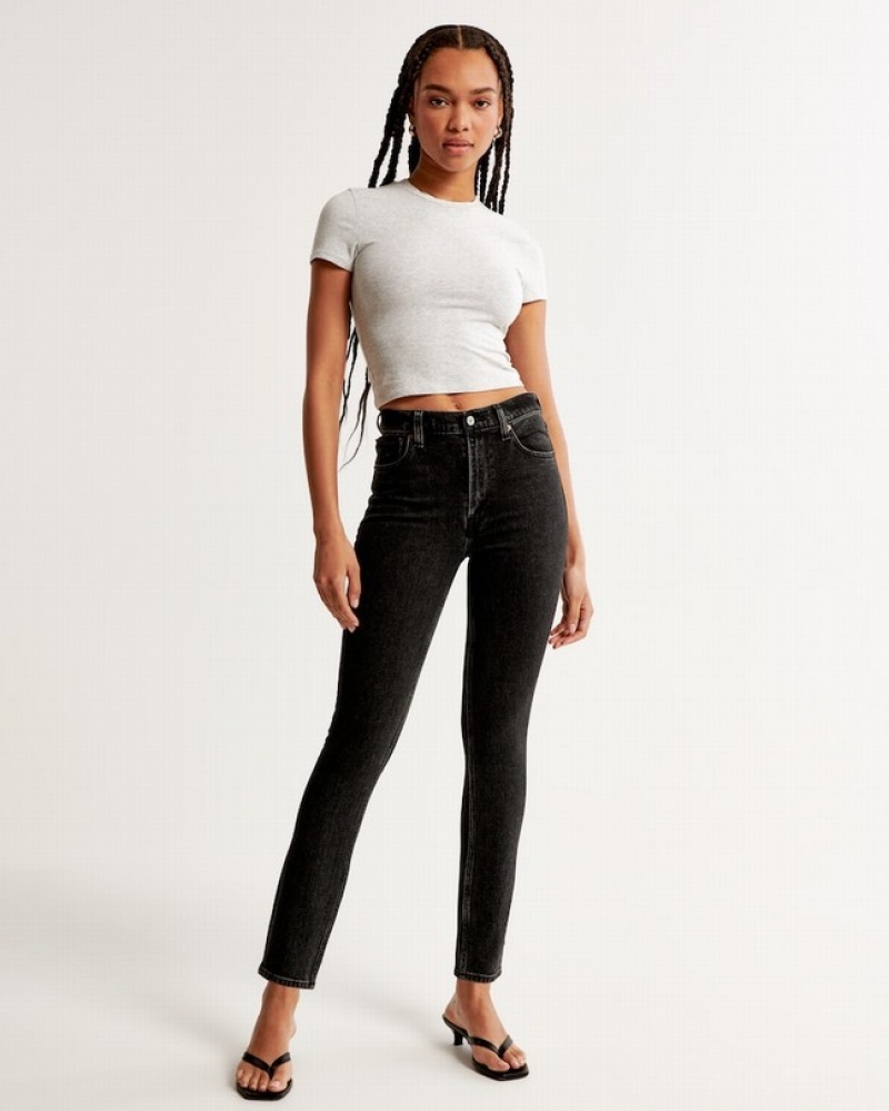 Abercrombie High Rise Skinny Jeans Dam Svarta  | 9725-YRBIE