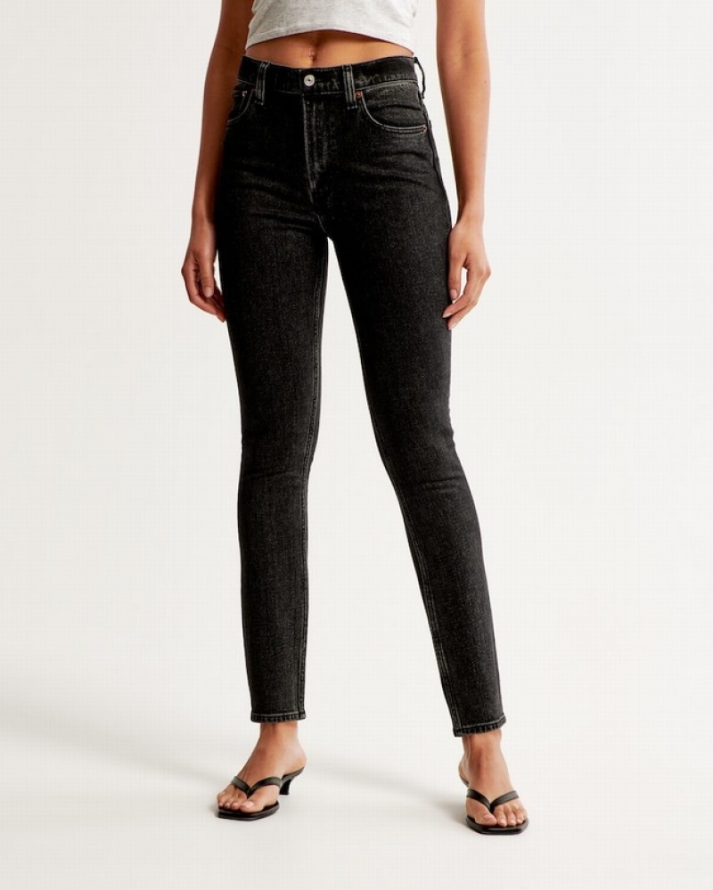 Abercrombie High Rise Skinny Jeans Dam Svarta  | 9725-YRBIE