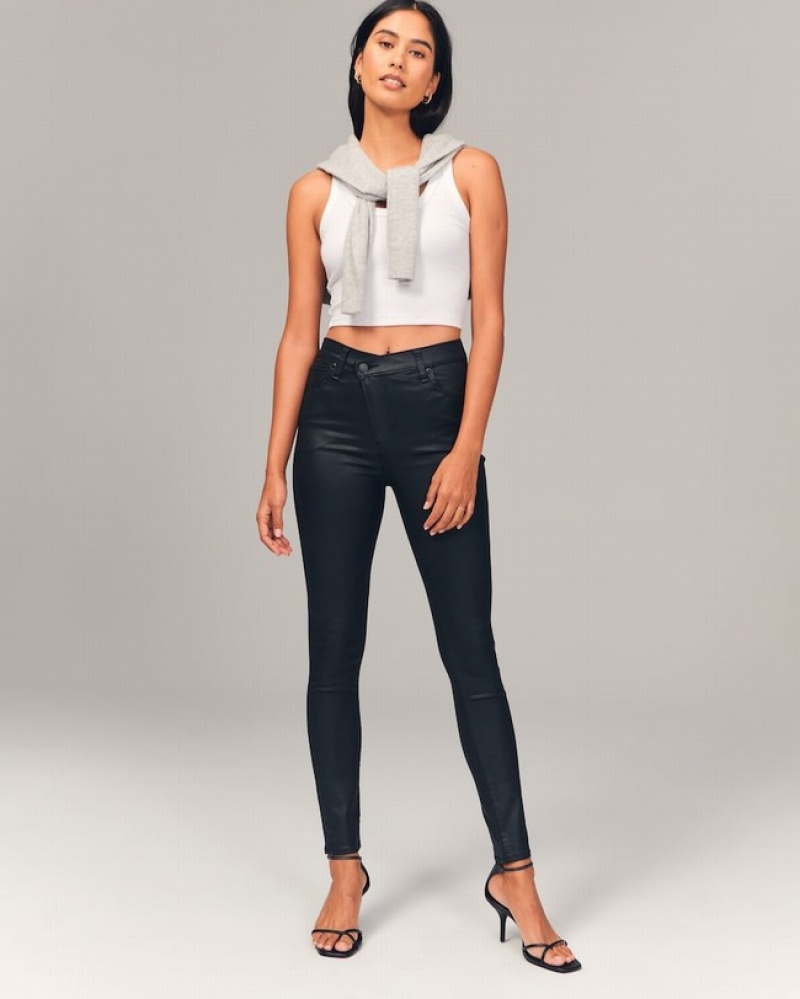 Abercrombie High Rise Super Skinny Ankle Jeans Dam Svarta  | 9156-MDNJT