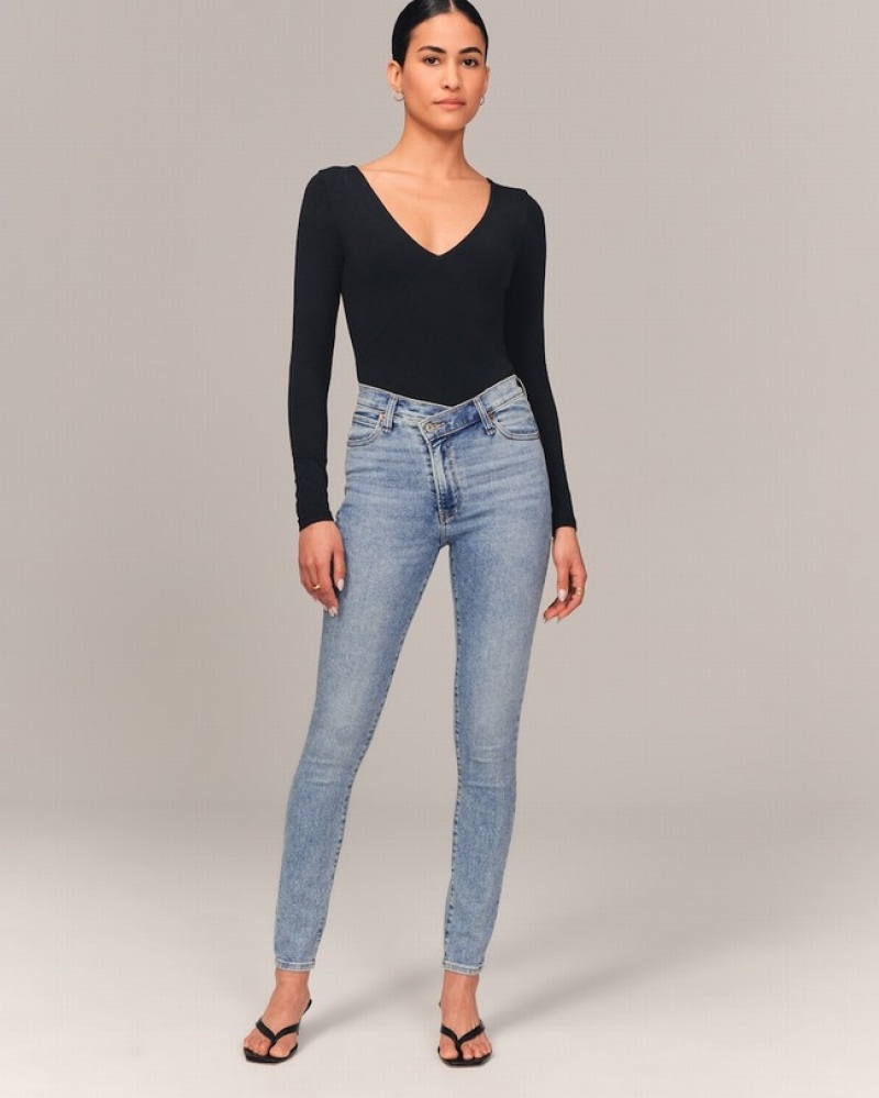 Abercrombie High Rise Super Skinny Ankle Jeans Dam Blå  | 6342-KRIXS