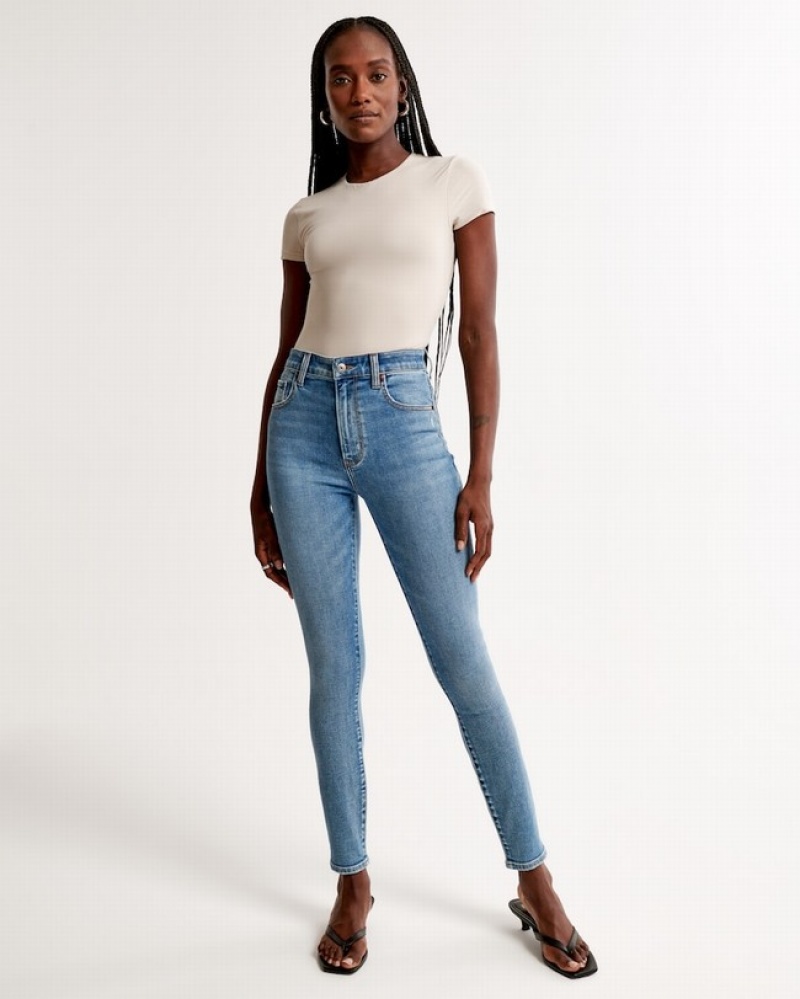 Abercrombie High Rise Super Skinny Ankle Jeans Dam Blå  | 6304-OZKVP