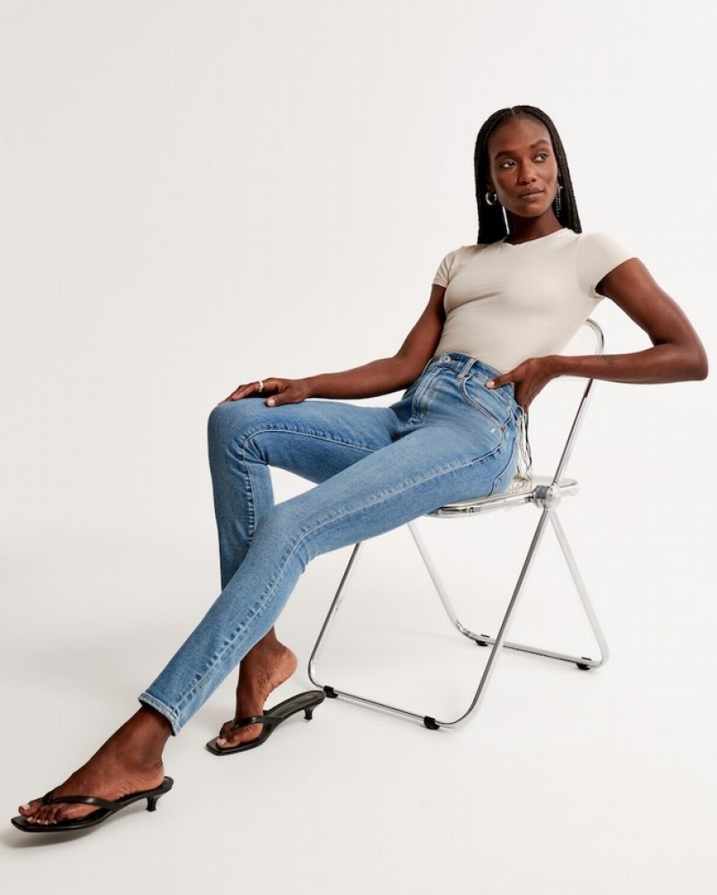 Abercrombie High Rise Super Skinny Ankle Jeans Dam Blå  | 6304-OZKVP