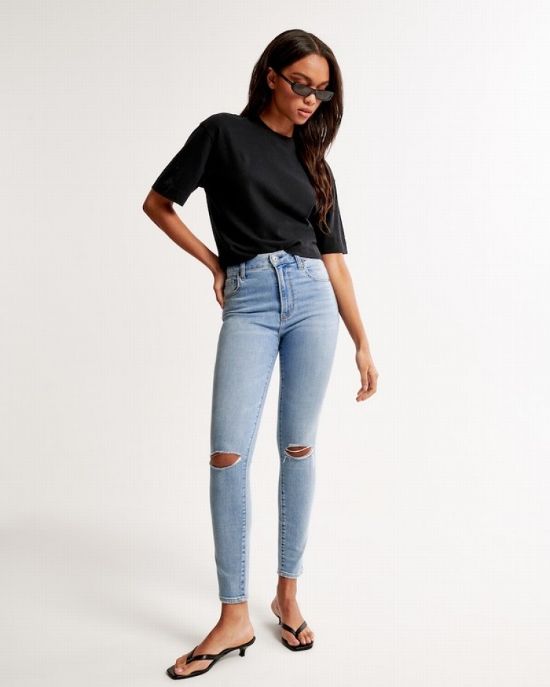 Abercrombie High Rise Super Skinny Ankle Jeans Dam Blå  | 8402-DQPMA