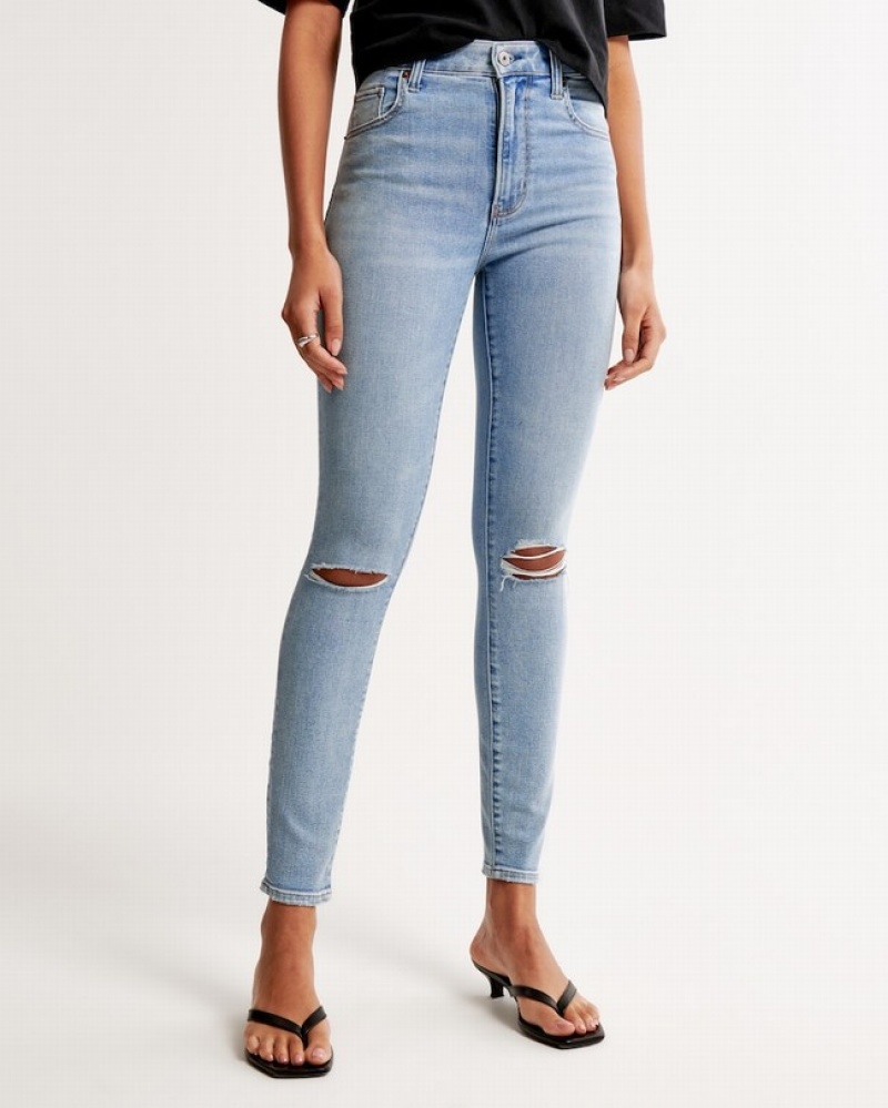 Abercrombie High Rise Super Skinny Ankle Jeans Dam Blå  | 8402-DQPMA