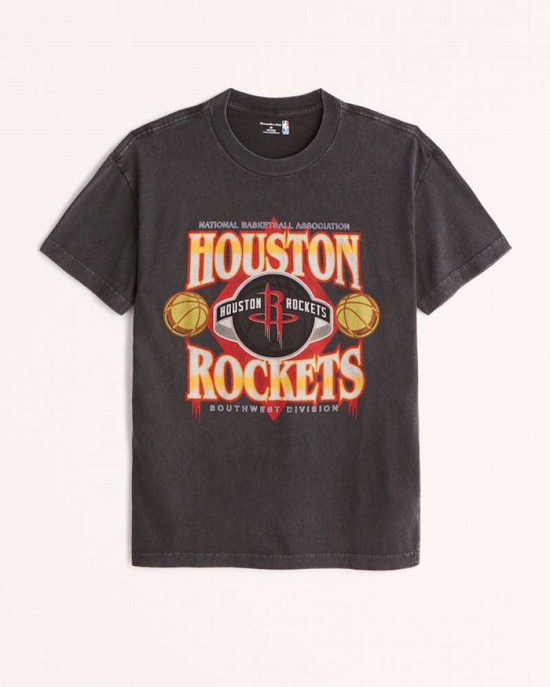 Abercrombie Houston Rockets Graphic T-shirt Herr Svarta  | 5971-ZBEXN