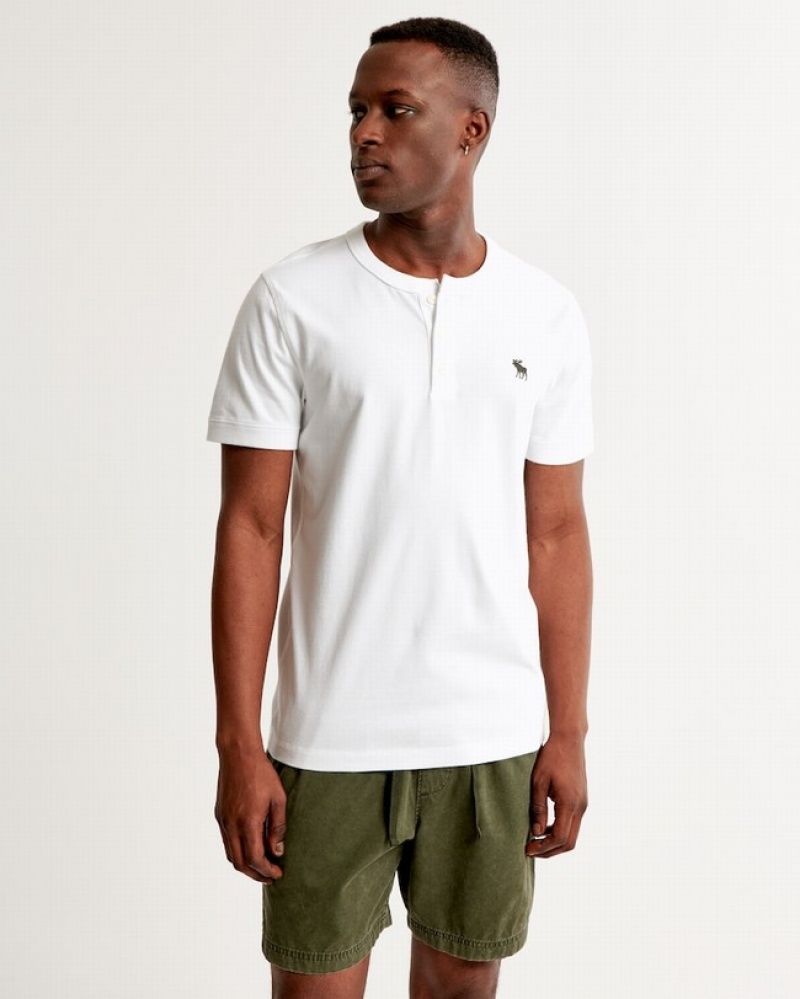 Abercrombie Icon Henley T-shirt Herr Vita  | 6218-OPJMS