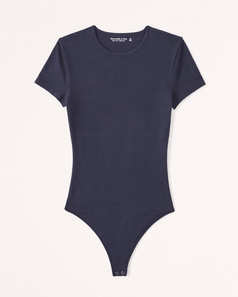 Abercrombie Korta-sleeve Cotton Seamless Fabric Crew Bodysuit Dam Marinblå  | 4351-BDCMT