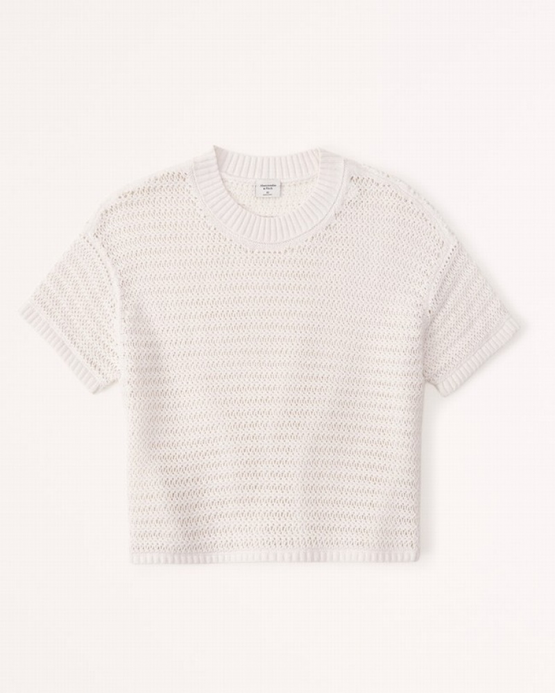 Abercrombie Korta-sleeve Crochet T-shirt Dam Vita  | 7659-MAHDV