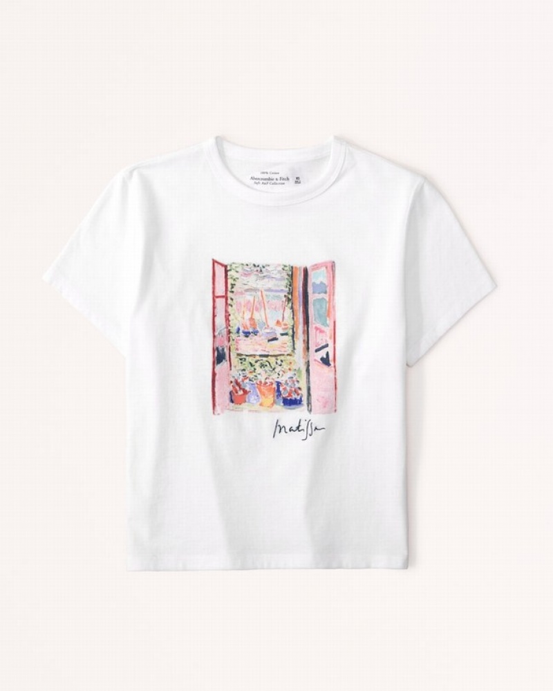 Abercrombie Korta-sleeve Matisse Graphic Skimming T-shirt Dam Vita  | 1685-XILCT