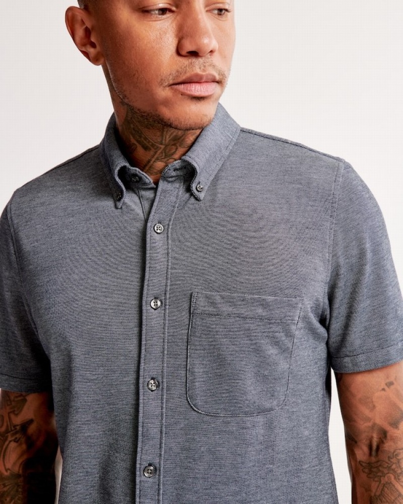 Abercrombie Korta-sleeve Performance Button-up Skjorta Herr MörkBlå  | 2973-PHYJT