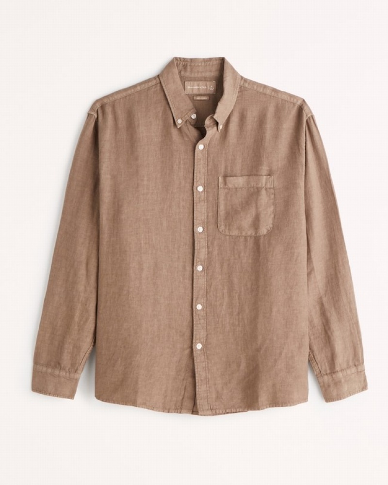 Abercrombie Linen Button-up Skjorta Herr LjusBruna  | 3416-XLWSG