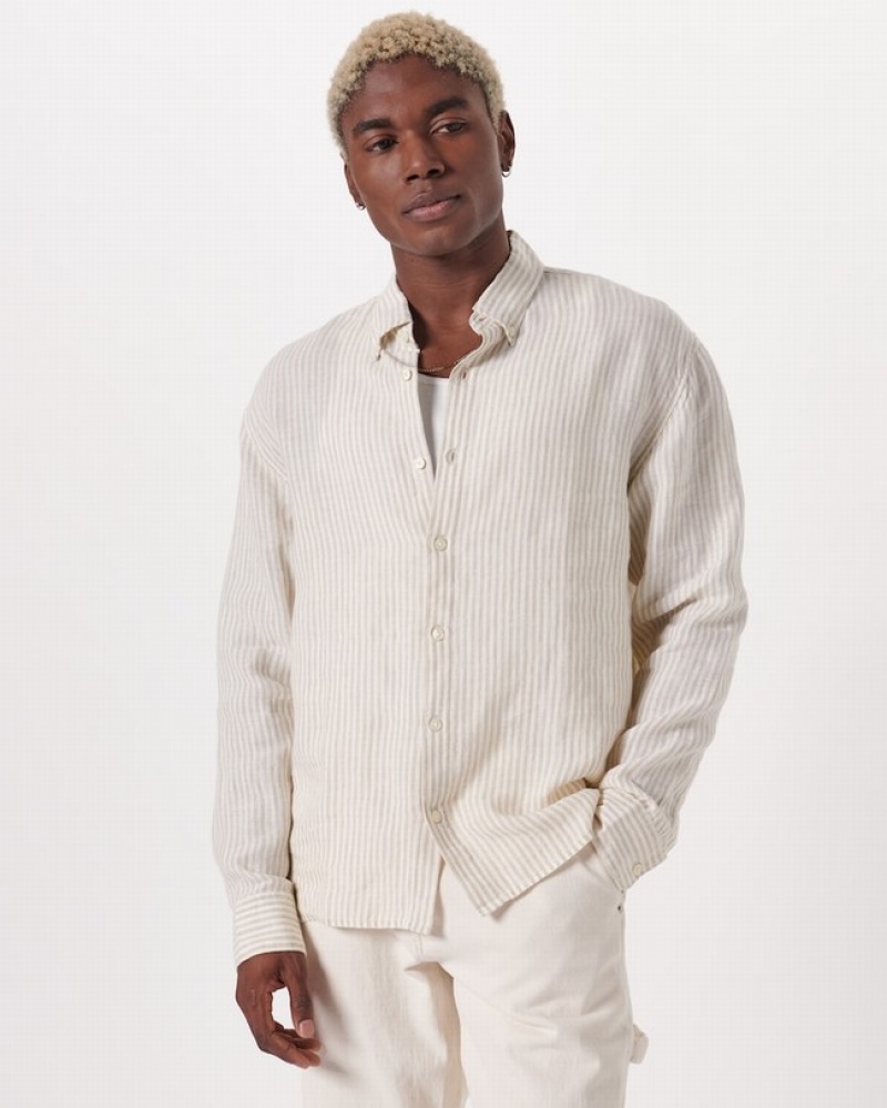 Abercrombie Linen Button-up Skjorta Herr Vita  | 2153-CAKPF