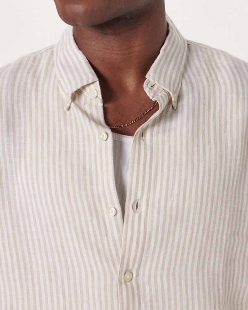 Abercrombie Linen Button-up Skjorta Herr Vita  | 2153-CAKPF