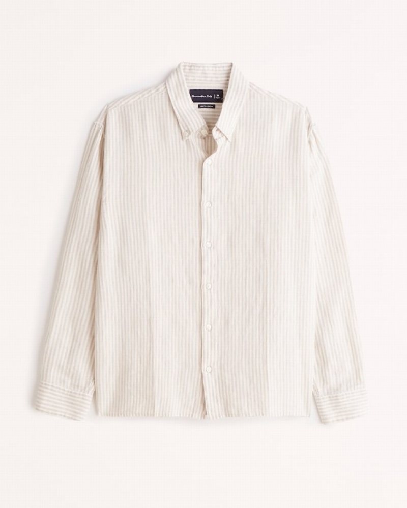 Abercrombie Linen Button-up Skjorta Herr Vita  | 2153-CAKPF