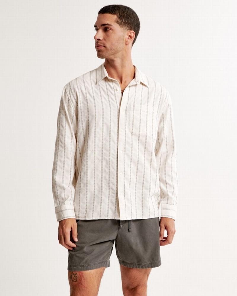 Abercrombie Linen-blend Button-up Skjorta Herr Grädde  | 6084-KCMFV