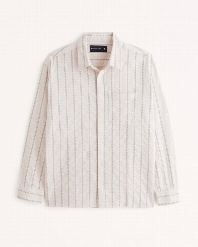 Abercrombie Linen-blend Button-up Skjorta Herr Grädde  | 6084-KCMFV