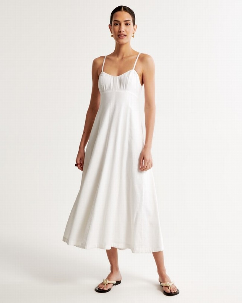 Abercrombie Linen-blend Sweetheart Midi Klänning Dam Vita  | 2419-BUIYZ