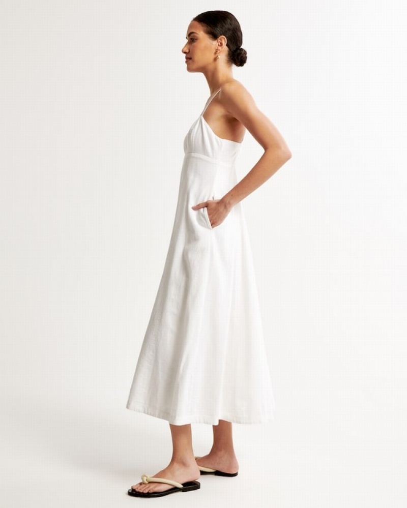 Abercrombie Linen-blend Sweetheart Midi Klänning Dam Vita  | 2419-BUIYZ