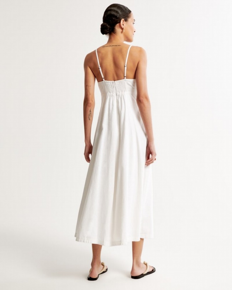 Abercrombie Linen-blend Sweetheart Midi Klänning Dam Vita  | 2419-BUIYZ