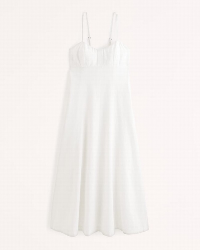 Abercrombie Linen-blend Sweetheart Midi Klänning Dam Vita  | 2419-BUIYZ