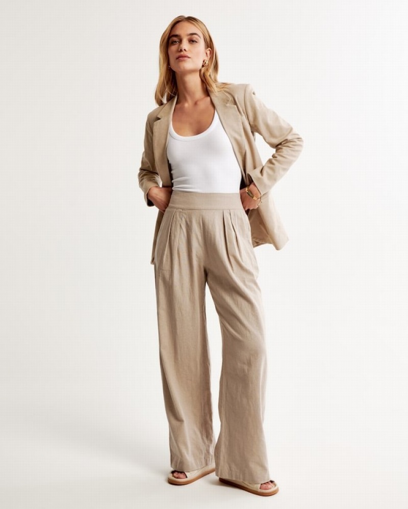 Abercrombie Linen-blend Ultra Wide-leg Byxor Dam Bruna  | 2437-QZBIJ