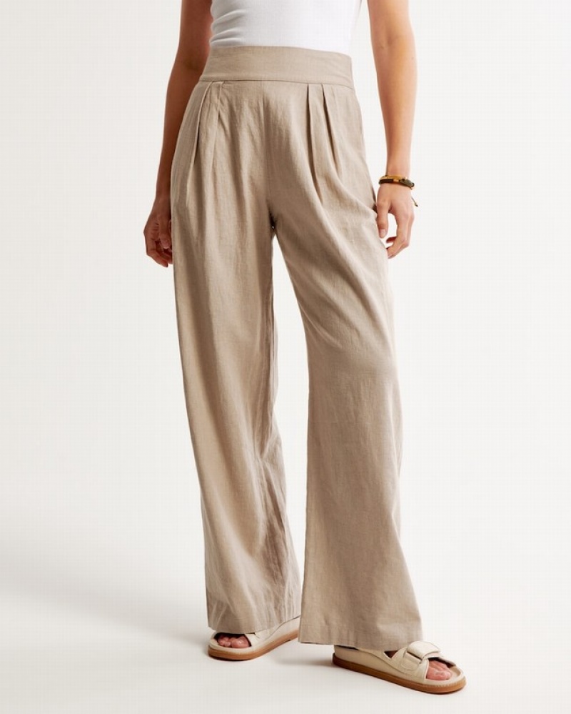 Abercrombie Linen-blend Ultra Wide-leg Byxor Dam Bruna  | 2437-QZBIJ