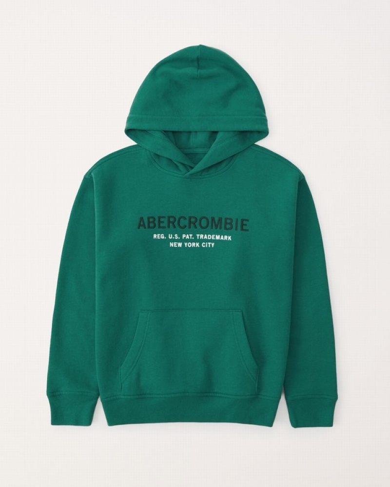 Abercrombie Logo Popover Hoodie Pojke Gröna  | 9356-TAEOL