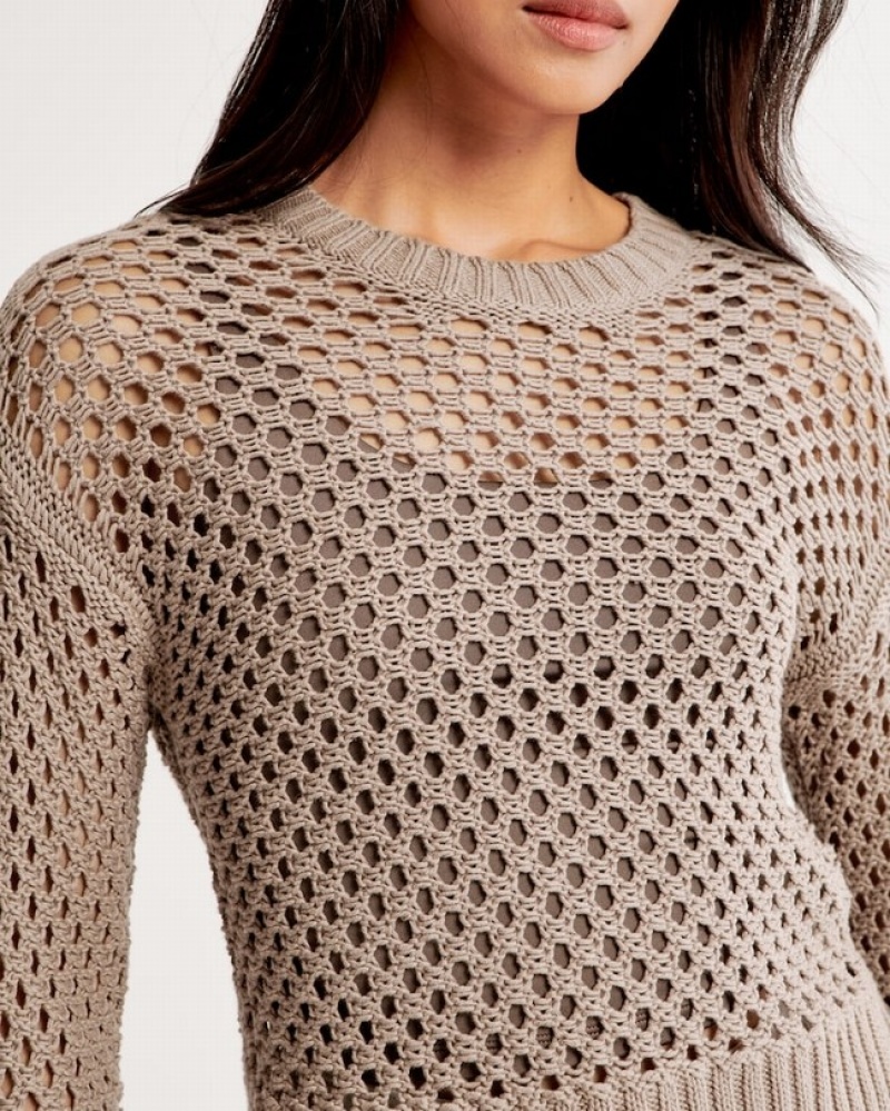 Abercrombie Long-sleeve Crochet Crew Skjorta Dam Bruna  | 7264-RYQUC