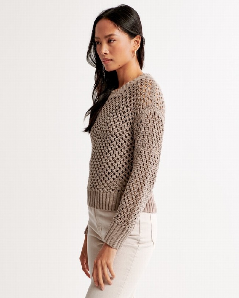 Abercrombie Long-sleeve Crochet Crew Skjorta Dam Bruna  | 7264-RYQUC