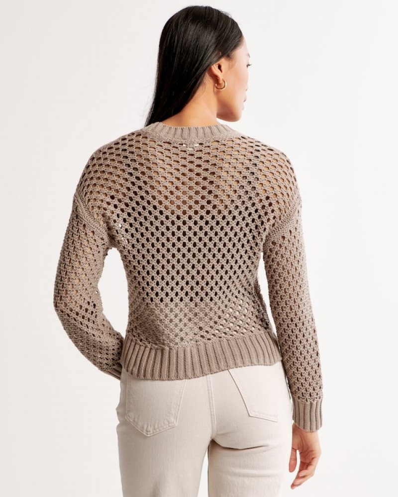 Abercrombie Long-sleeve Crochet Crew Skjorta Dam Bruna  | 7264-RYQUC