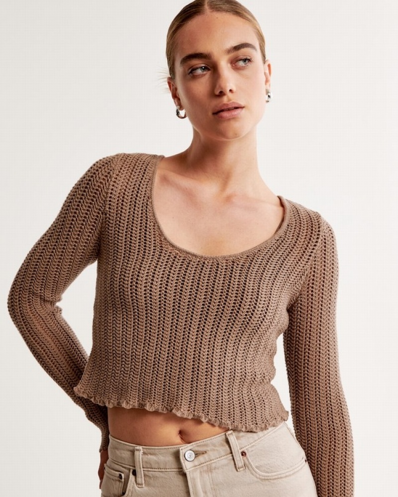 Abercrombie Long-sleeve Crochet Scoopneck Tröjor Dam Grå Bruna  | 4680-WLYCR