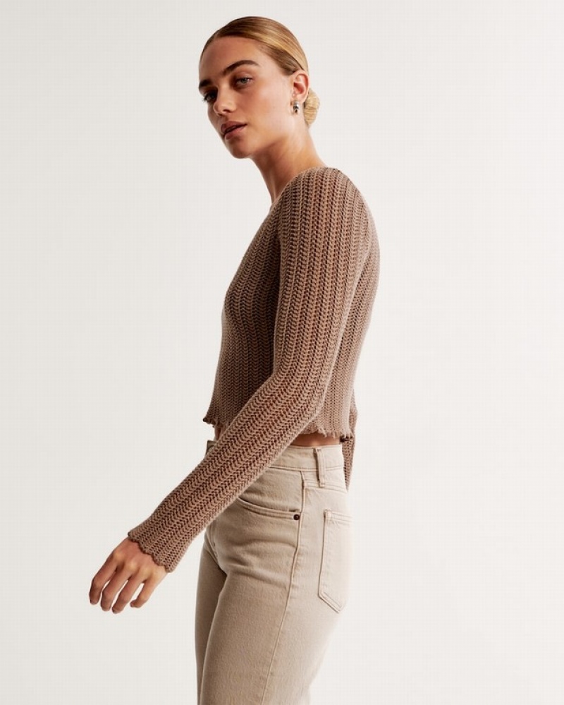 Abercrombie Long-sleeve Crochet Scoopneck Tröjor Dam Grå Bruna  | 4680-WLYCR