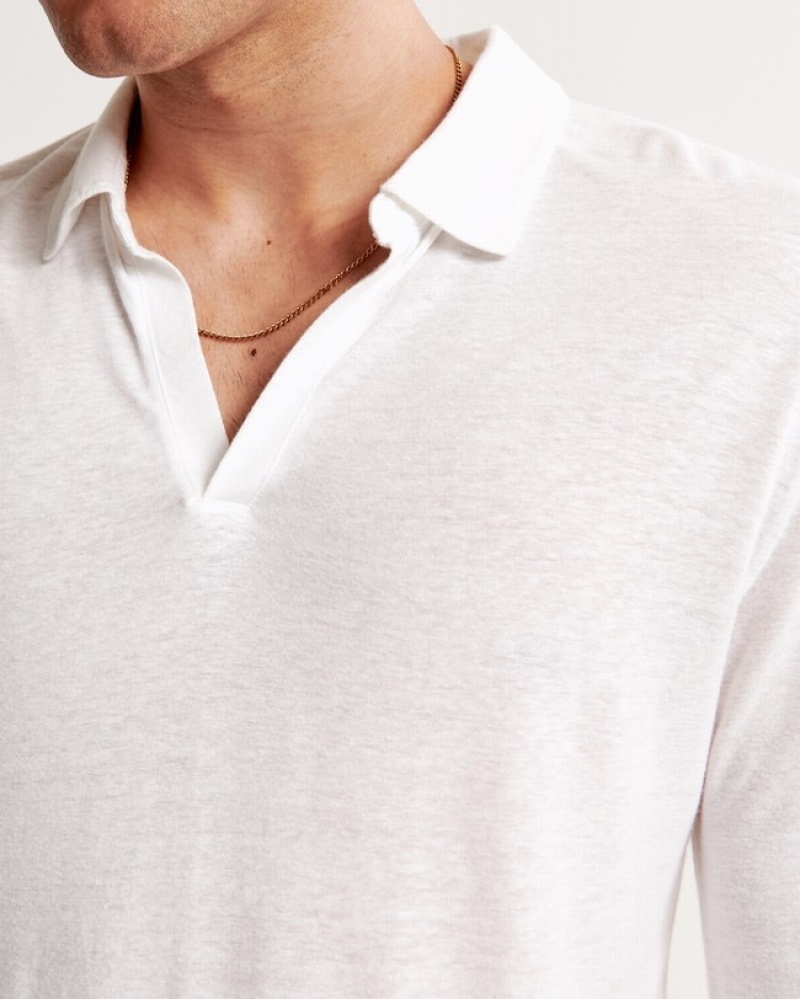 Abercrombie Long-sleeve Linen-blend Johnny Collar Piketröja Herr Vita  | 9251-VLTON