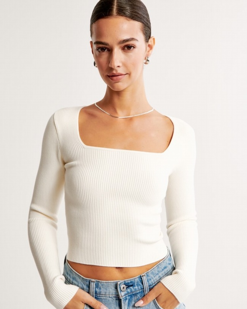 Abercrombie Long-sleeve Ottoman Squareneck T-shirt Dam Vita  | 3980-NHGMX