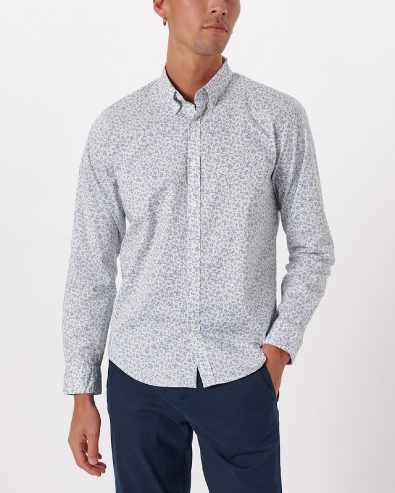 Abercrombie Long-sleeve Performance Button-up Skjorta Herr Vita  | 0497-XJZTE