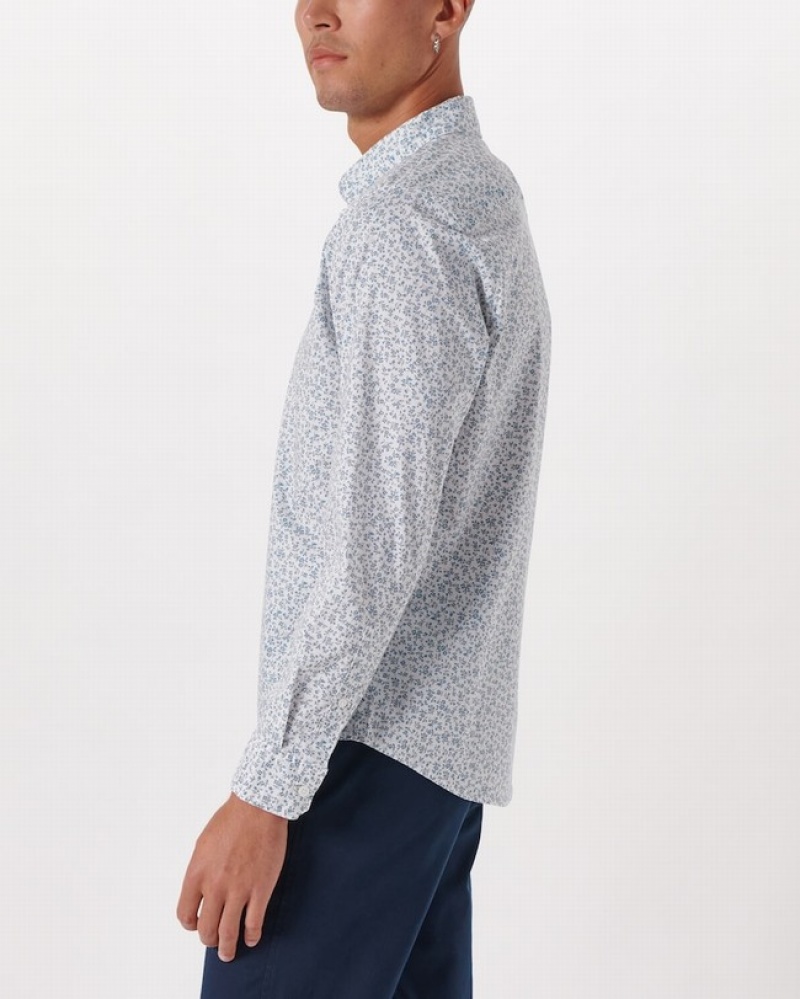 Abercrombie Long-sleeve Performance Button-up Skjorta Herr Vita  | 0497-XJZTE