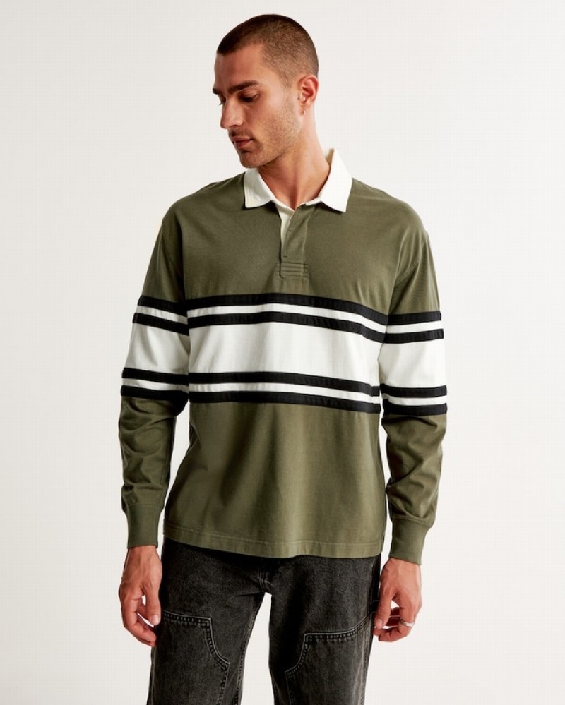 Abercrombie Long-sleeve Rugby Piketröja Herr Olivgröna Marinblå  | 5287-BOWCH