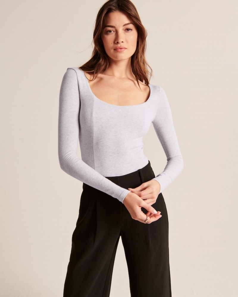 Abercrombie Long-sleeve Seamed Scoopneck Bodysuit Dam LjusGrå  | 9658-BFTMU