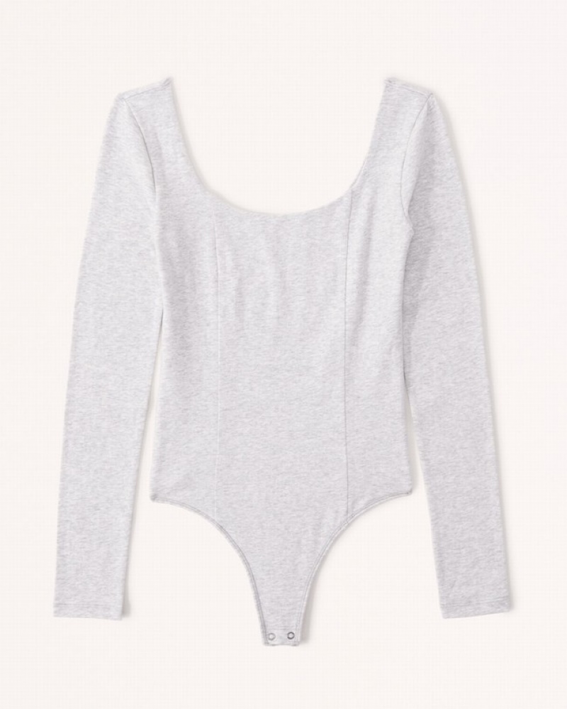 Abercrombie Long-sleeve Seamed Scoopneck Bodysuit Dam LjusGrå  | 9658-BFTMU