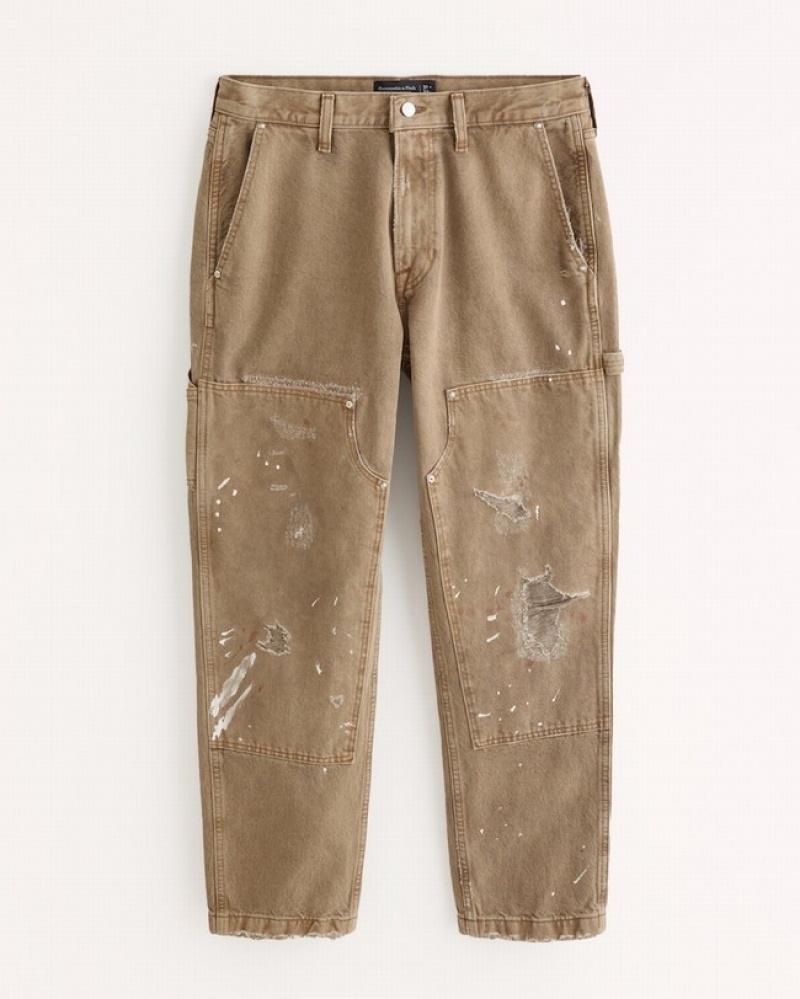 Abercrombie Loose Workwear Jeans Herr Bruna Tvätt  | 5496-EQXOK