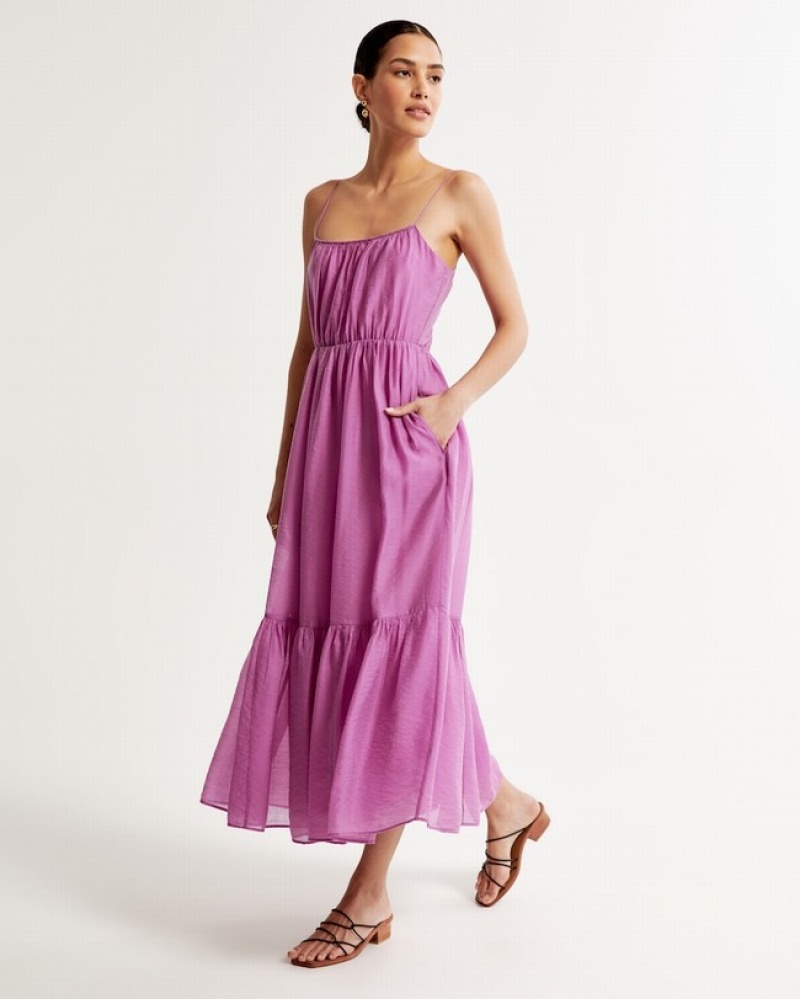 Abercrombie Low Back Tiered Maxi Klänning Dam Lila  | 9046-KLBJI