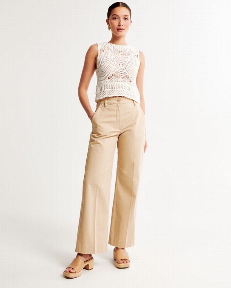 Abercrombie Macrame-inspired Crew Linnen Dam Vita  | 3408-ZJCFM