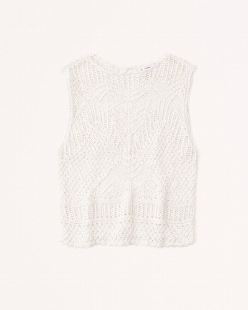 Abercrombie Macrame-inspired Crew Linnen Dam Vita  | 3408-ZJCFM