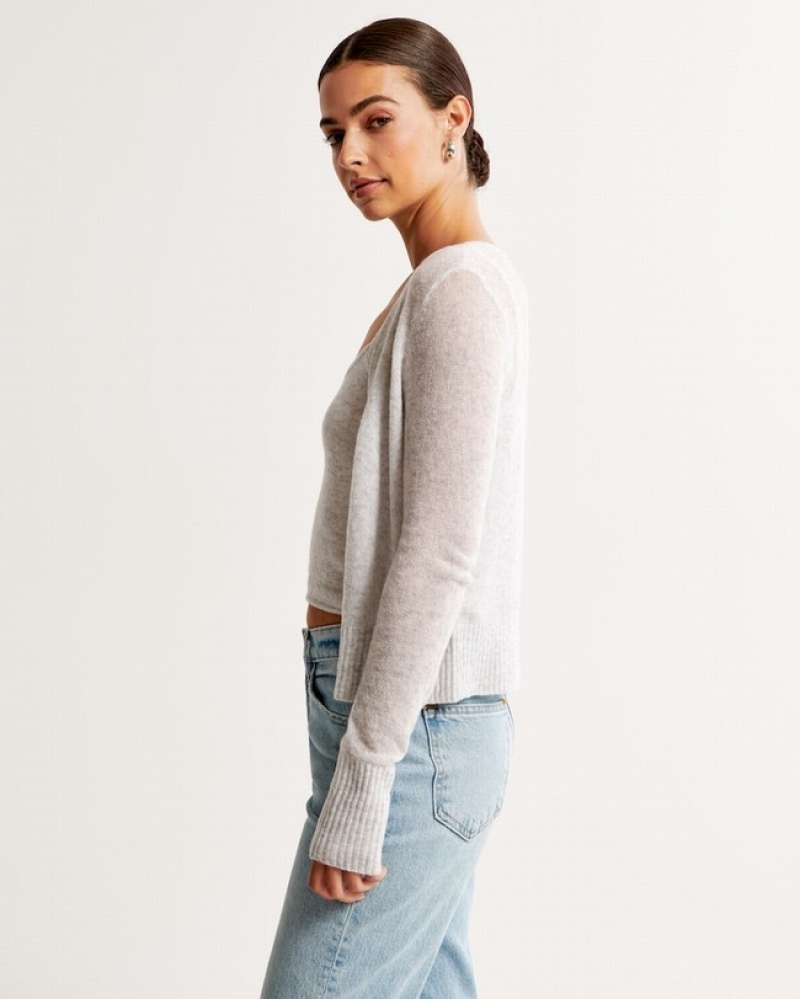 Abercrombie Merino Wool-blend And Kofta Dam LjusGrå  | 8012-BSPAQ