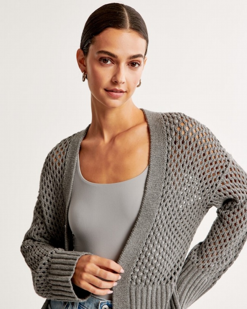 Abercrombie Mesh Stitch Non-closure Kofta Dam Grå  | 5671-QPGKT