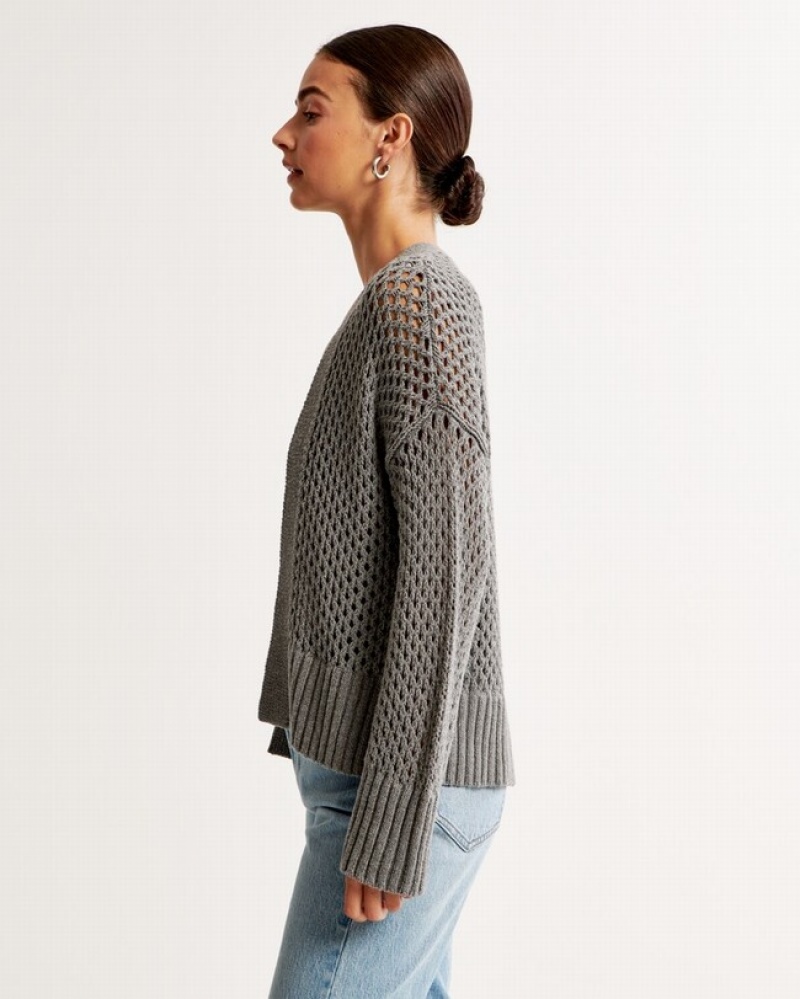 Abercrombie Mesh Stitch Non-closure Kofta Dam Grå  | 5671-QPGKT