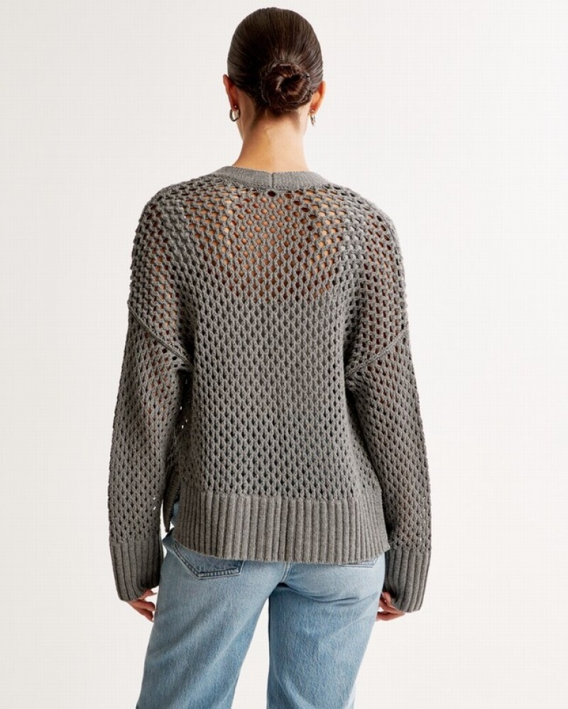 Abercrombie Mesh Stitch Non-closure Kofta Dam Grå  | 5671-QPGKT