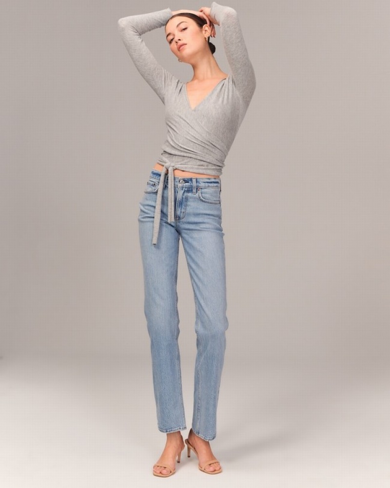 Abercrombie Mid Rise 90s Straight Jeans Dam LjusBlå  | 0286-HUXGR