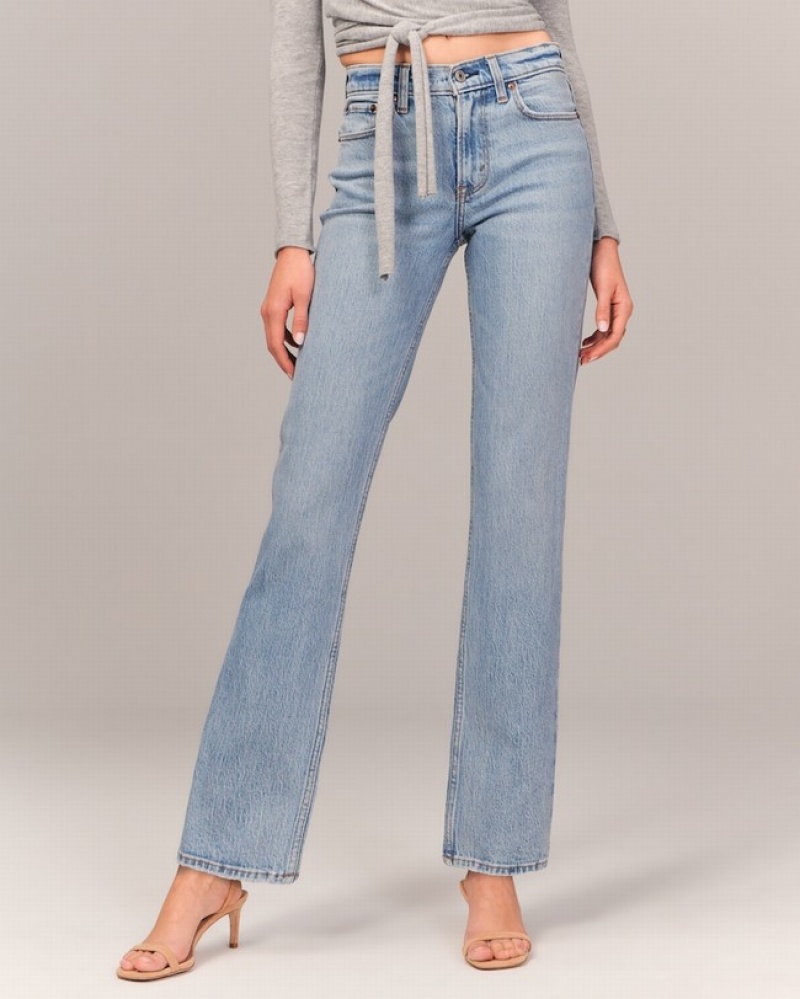 Abercrombie Mid Rise 90s Straight Jeans Dam LjusBlå  | 0286-HUXGR