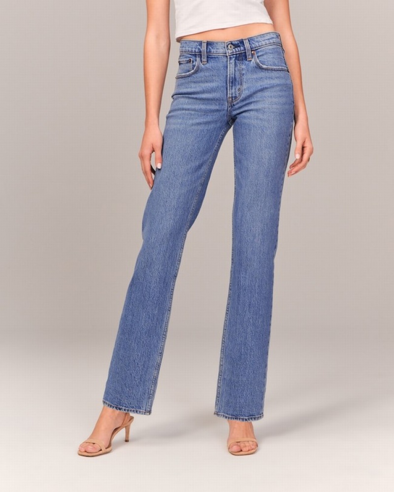 Abercrombie Mid Rise 90s Straight Jeans Dam Blå  | 4061-NFIDZ